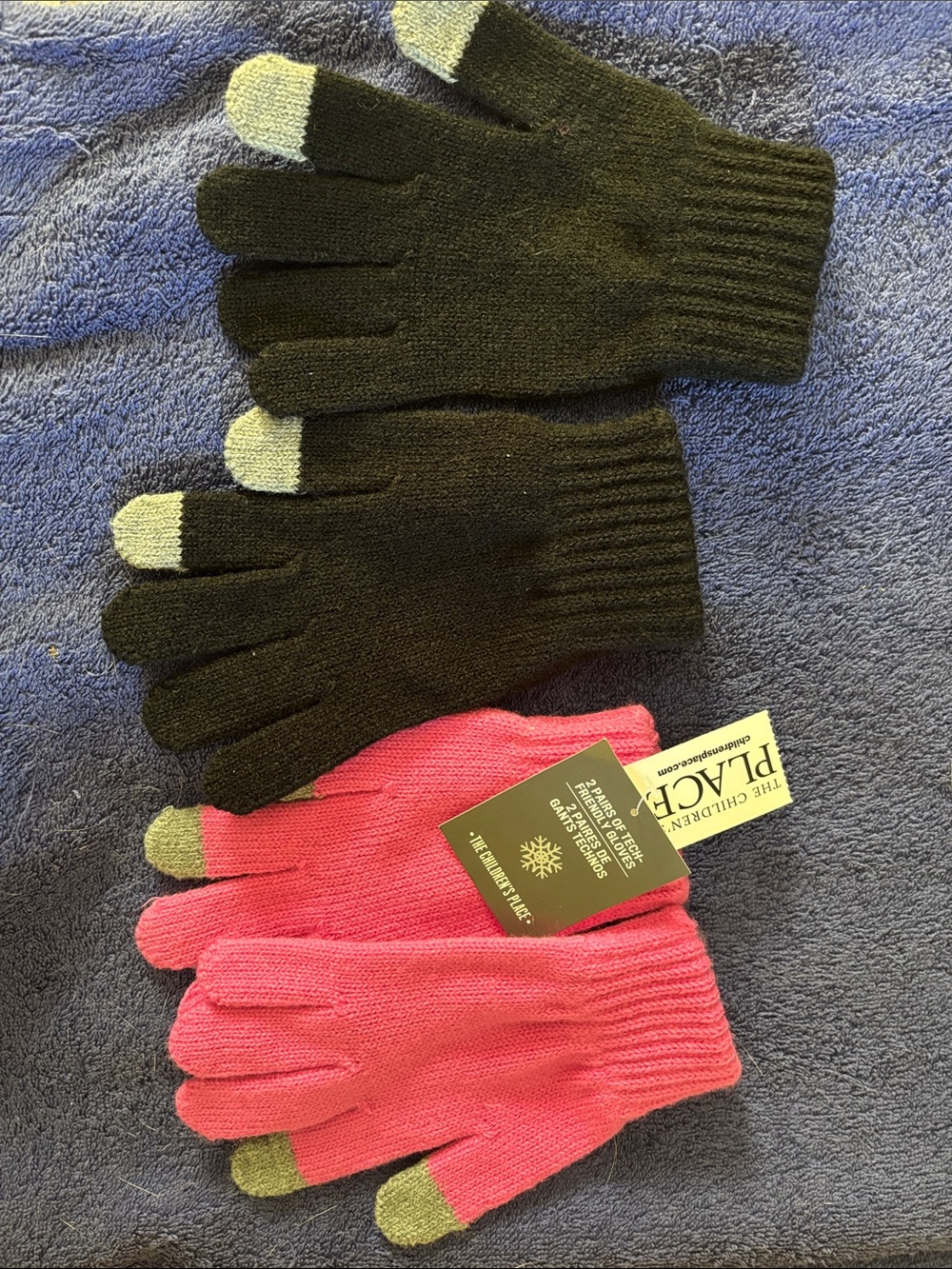 The Children's Place Black & Pink Knit Touchscreen Gloves with Green Tips